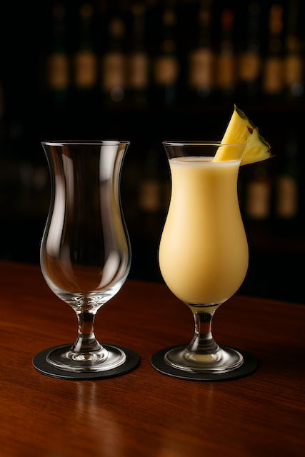 南国の風を感じる形が特徴のカクテルグラス。ハリケーングラス