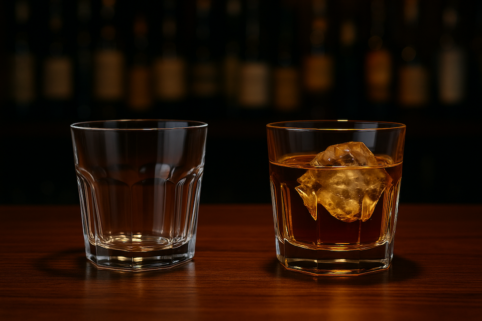 分厚さと重さが特徴のカクテルグラス。 ロックグラス